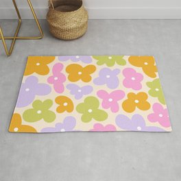 Retro Floral 'Feel all the Feels'  Rug | Good, Vibes, Pattern, Drawing, Love, Pop, Groovy, Daisy, Bohemian, Retro 