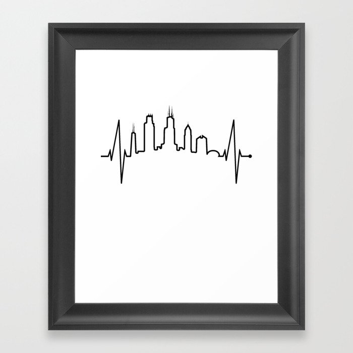 Chicago Skyline Heartbeat Heart Love Silhouette Chicago Framed Art Print