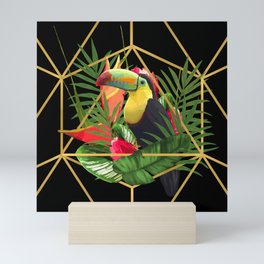 Bold Golden Geometric Tropical Bouquet With Toucan Mini Art Print