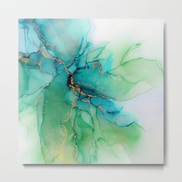 Mermaid Emerald Vibes Metal Print | Fresh, Watercolor, Bluegreen, Abstract, Mermaid, Seagreen, Emerald, Oceanblue, Gold, Ink 