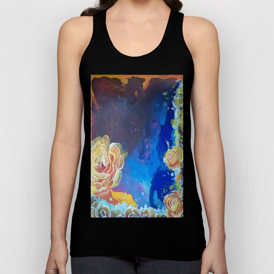 Mad Lucy's Golden Roses. Yellow Roses and Galaxy Blue. Unisex Tank Top