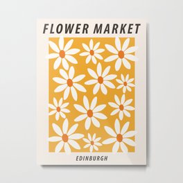 Flower market, Edinburgh, Colorful retro print, Fun art, Cottagecore, Positive art, Abstract yellow flowers Metal Print