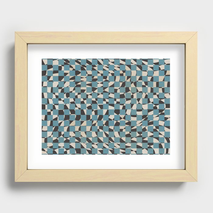 Abstract checked blue and black Recessed Framed Print