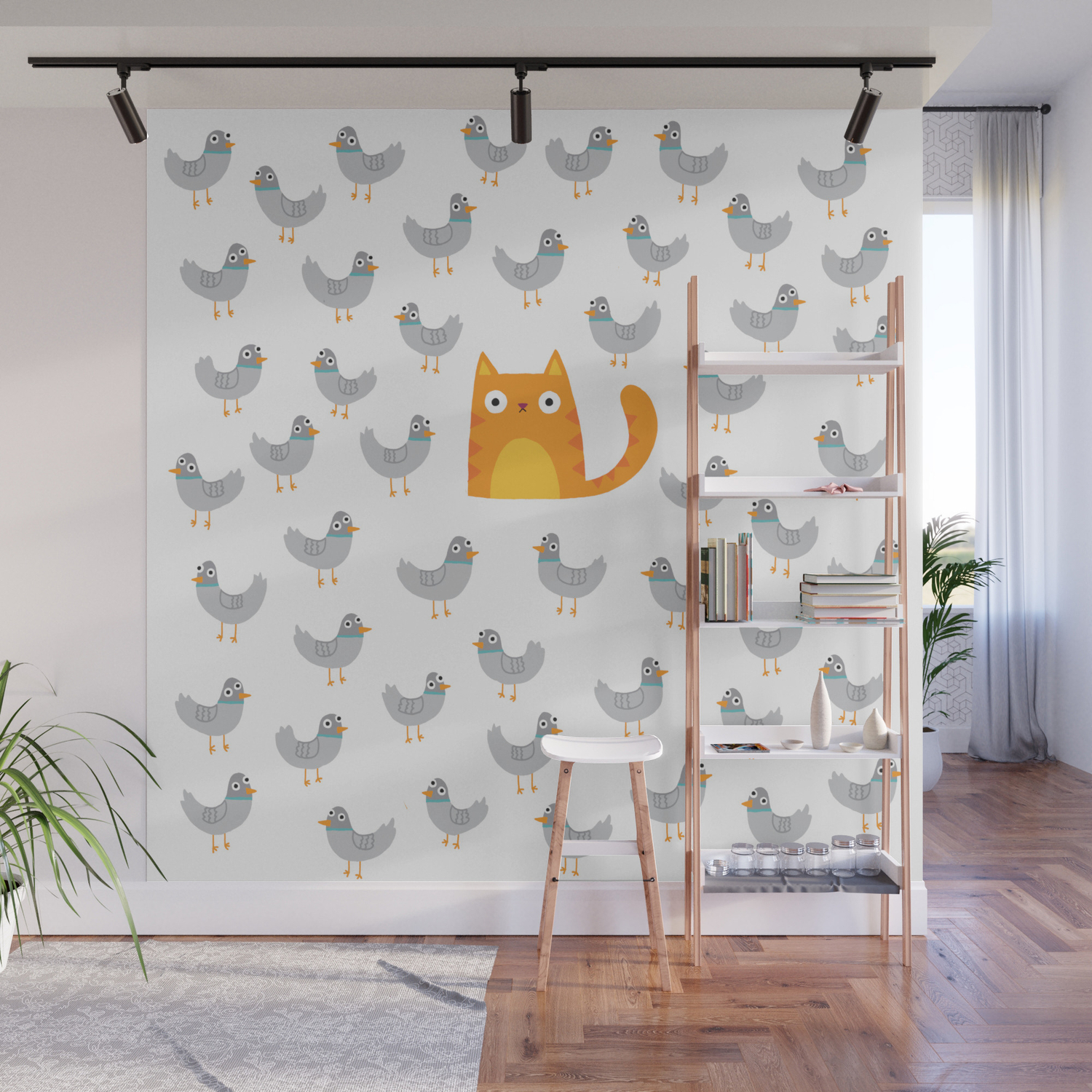Cat Among The Pigeons Wall Mural By Dinomike Society6