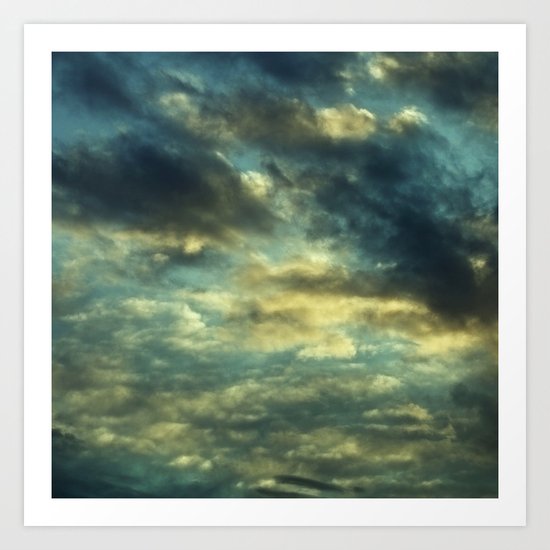 Cloudy Gray Blue Sky Vintage Art Print