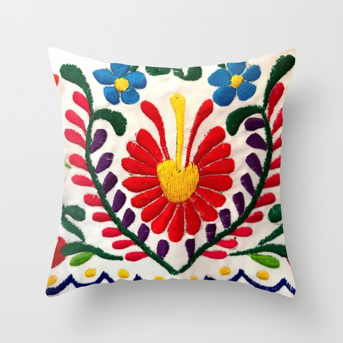 Red Mexican Flower Throw Pillow