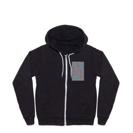 Turquoise and Red Leaves Pattern Full Zip Hoodie