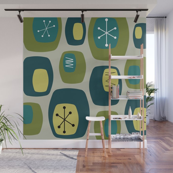 Mid Century Modern Oblongs Olive Green Wall Mural By Zennykenny
