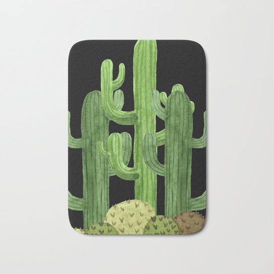 Desert Vacay Three Cacti on Black Bath Mat