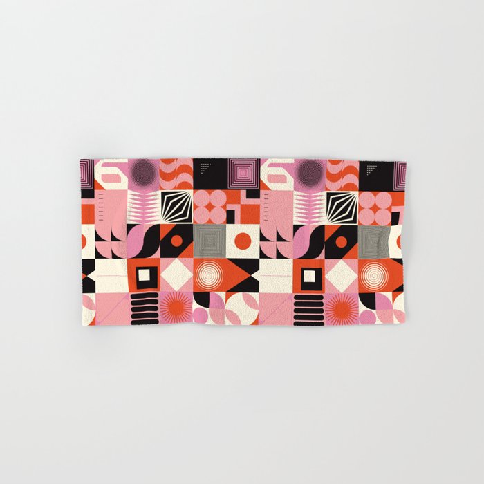 Scandinavian inspired artwork pattern made with simple geometrical forms and cutout colorful shapes. Abstract composition Hand & Bath Towel