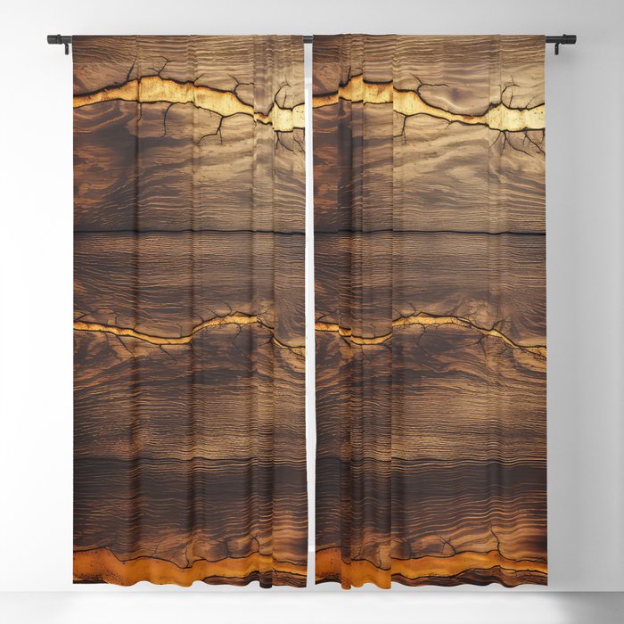 Brown Gold Wood Look 2 Blackout Curtain