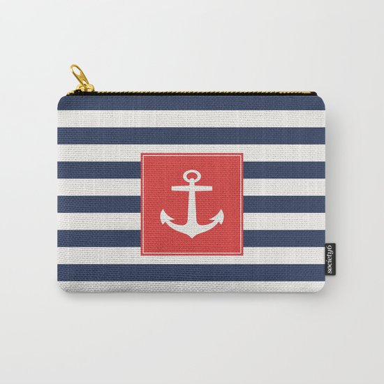 Anchor on blue and white stripes Carry-All Pouch