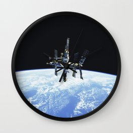 Russias Mir space station is backdropped against Earths horizon Wall Clock