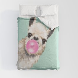 Bubble Gum Sneaky Llama in Green Comforter