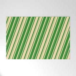 [ Thumbnail: Beige & Forest Green Colored Pattern of Stripes Welcome Mat ]