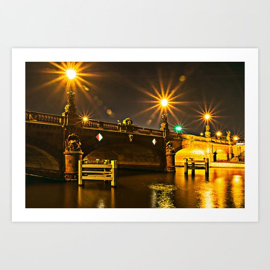 Night on the Moltke-Bridge in Berlin Art Print