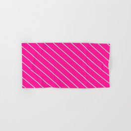 [ Thumbnail: Deep Pink & Light Gray Colored Pattern of Stripes Hand & Bath Towel ]