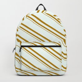 [ Thumbnail: Mint Cream and Dark Goldenrod Colored Stripes Pattern Backpack ]
