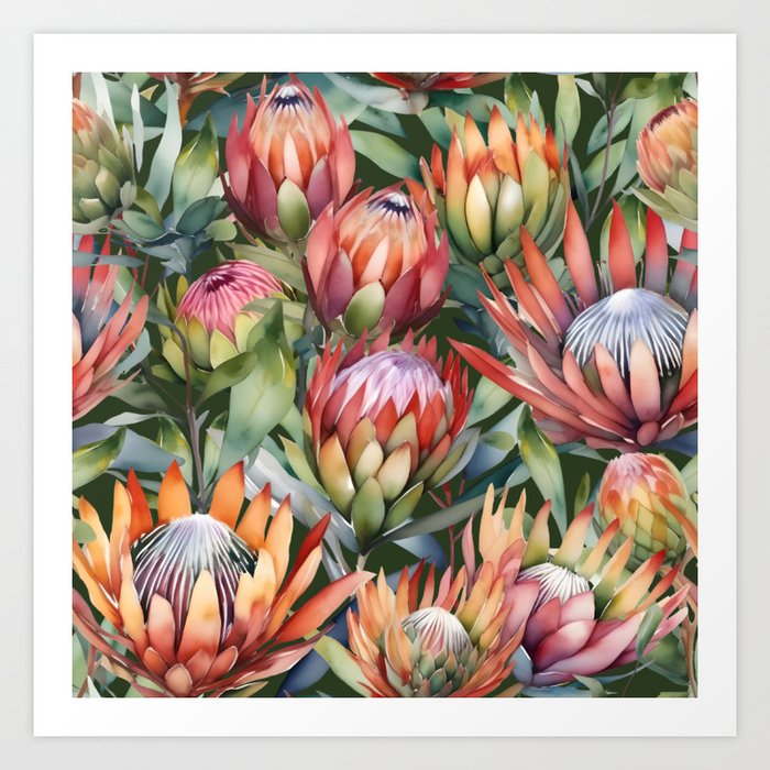 Protea Flower Pattern Art Print