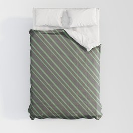 [ Thumbnail: Dim Gray and Dark Sea Green Colored Pattern of Stripes Comforter ]