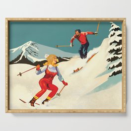 Retro Skiing Couple Serving Tray