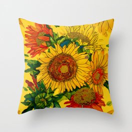 Glorious Sunflowers on Yellow Throw Pillow