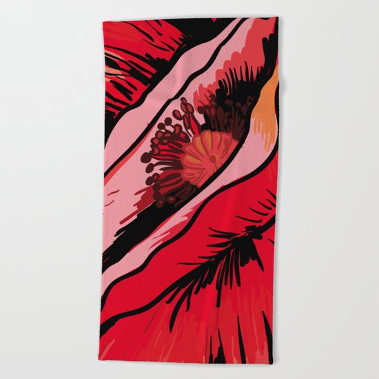 Erotic poppy variation Beach Towel