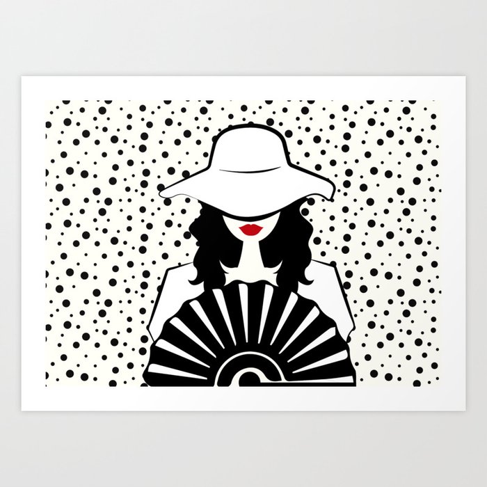 Red Lips Hat and Fan | Woman Illustration Art Print