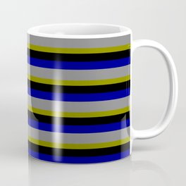[ Thumbnail: Green, Black, Blue & Gray Colored Lined Pattern Coffee Mug ]