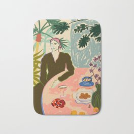 TROPICAL BRUNCH Bath Mat | Monstera, Sandrapoliakov, Matissestyle, Painting, Cocktail, Apricots, Digital, Tropical, Sweets, Wine 