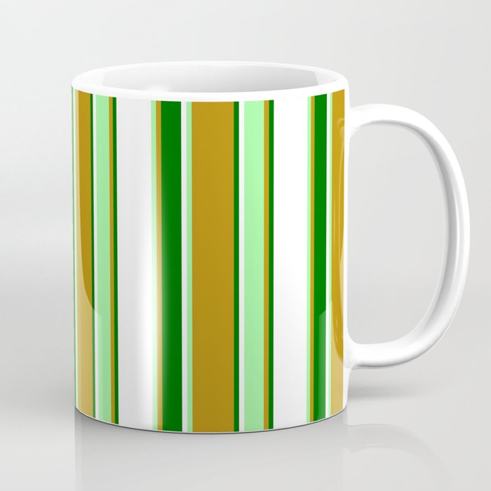 Dark Goldenrod, Green, White & Dark Green Colored Striped Pattern Coffee Mug