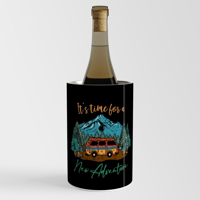 Camping RV Mountains Graphic Design Wine Chiller