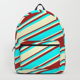 [ Thumbnail: Red, Cyan, and Light Yellow Colored Stripes Pattern Backpack ]