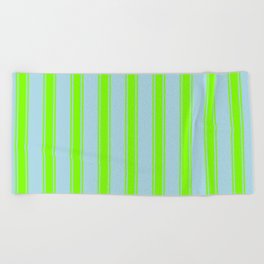 [ Thumbnail: Light Blue and Chartreuse Colored Striped Pattern Beach Towel ]