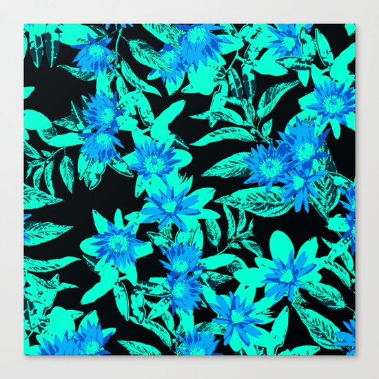 Bright Blue Vintage Blooms Canvas Print