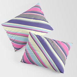 [ Thumbnail: Colorful Hot Pink, Gray, Dark Slate Blue, Light Yellow, and Light Blue Colored Stripes/Lines Pattern Pillow Sham ]