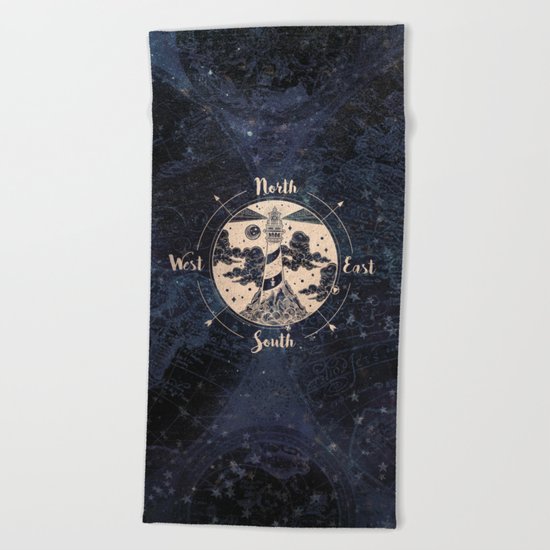Compass World Star Map Beach Towel
