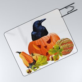 Happy Halloween - Black Raven Pumpkins  Picnic Blanket