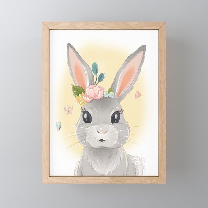 Floral Bunny Framed Mini Art Print