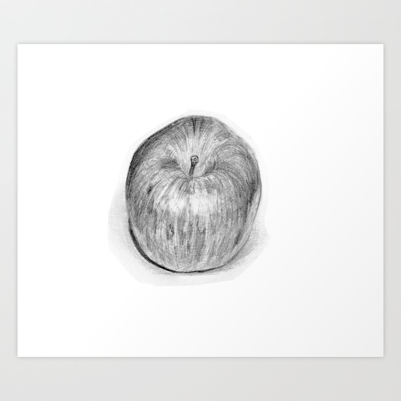 Apple Realistic Pencil Sketch Drawing Art Print By Kyokobartley