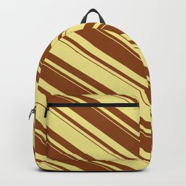 [ Thumbnail: Tan and Brown Colored Lines/Stripes Pattern Backpack ]
