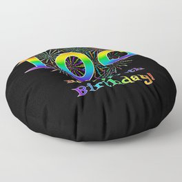 [ Thumbnail: 100th Birthday - Fun Rainbow Spectrum Gradient Pattern Text, Bursting Fireworks Inspired Background Floor Pillow ]