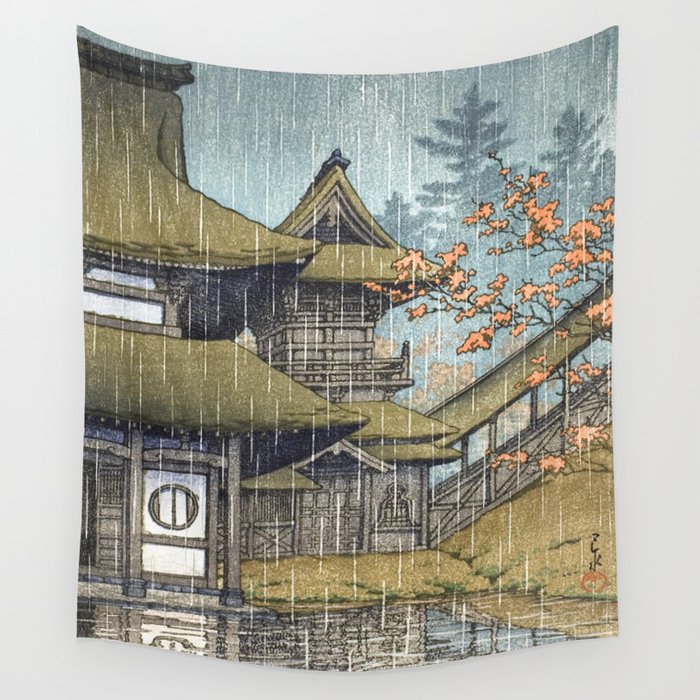 Yama Temple Sendai In Rain Vintage Japanese Woodblock Print Art Wall Tapestry by VintageJapaneseArt Society6