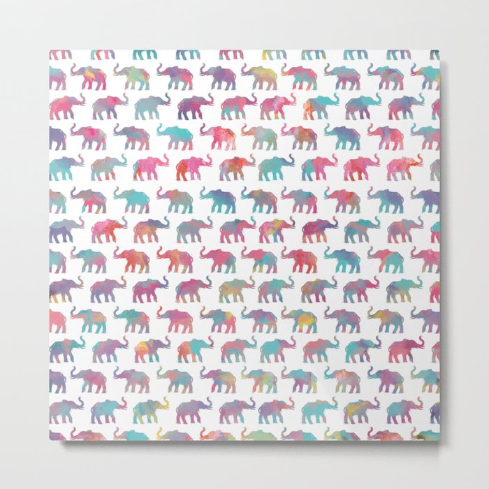 Elephants on Parade in Watercolor Metal Print