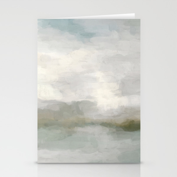 Modern Abstract Painting Light Teal Sage Green Gray Cloudy