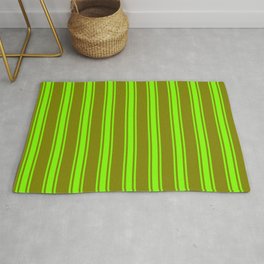 [ Thumbnail: Green and Chartreuse Colored Striped/Lined Pattern Rug ]