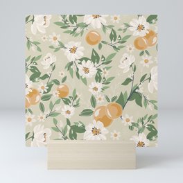 Orange in full bloom pattern illustration - beige Mini Art Print