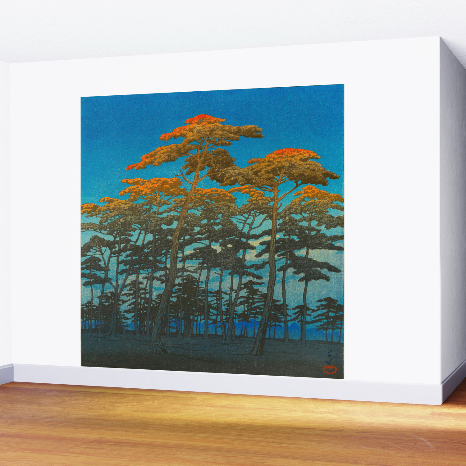 Vintage Japanese Woodblock Print Art Print Tall Sunset Trees