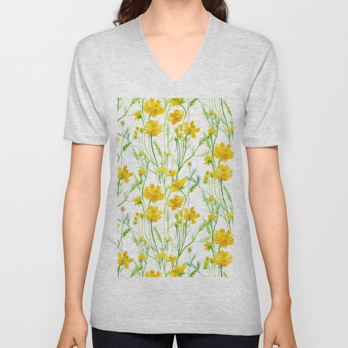 Yellow Field flowers V Neck T Shirt