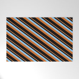 [ Thumbnail: Light Sky Blue, Chocolate & Black Colored Lines/Stripes Pattern Welcome Mat ]